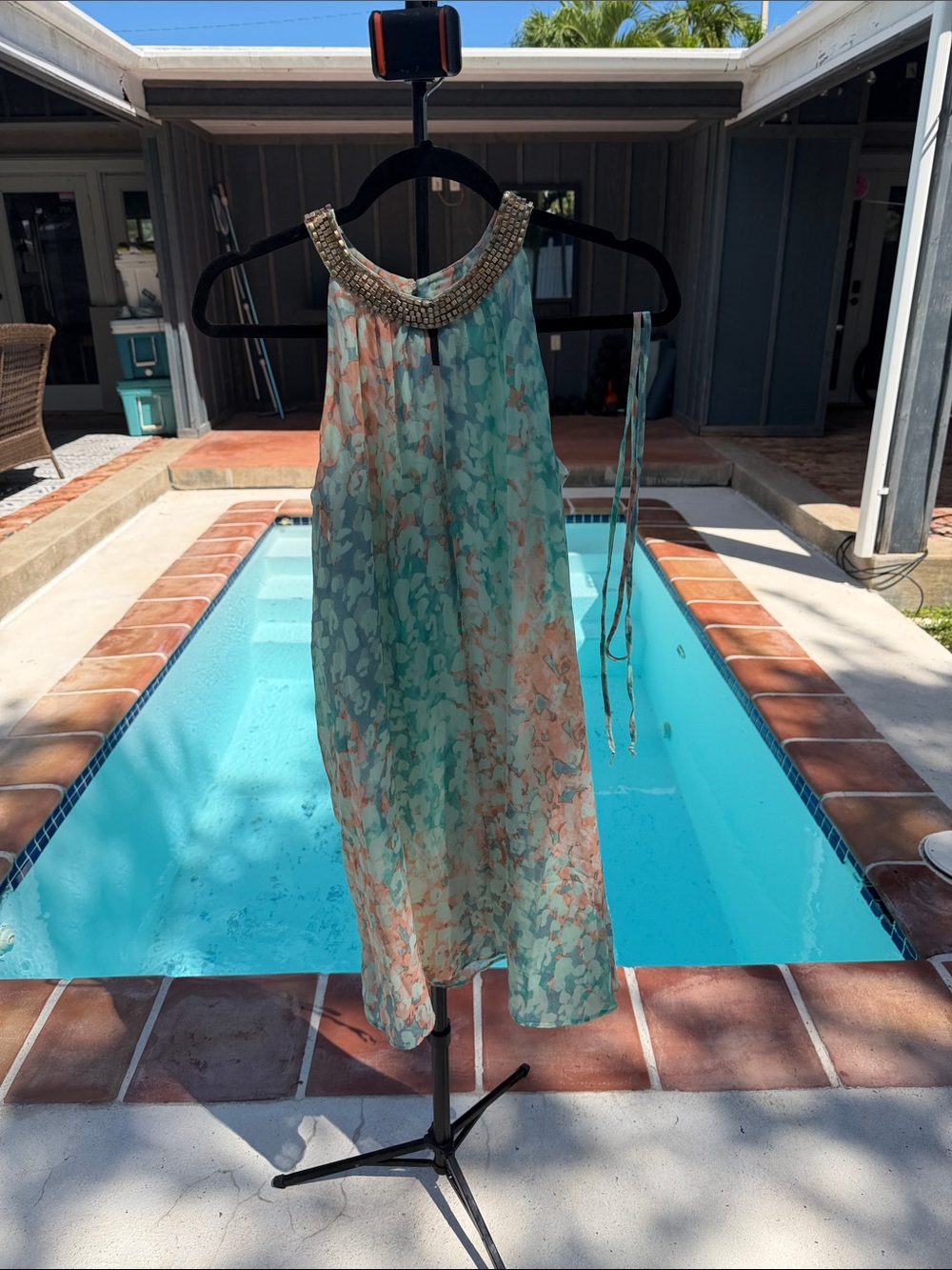 Vince Camuto Mint and Coral Embellished One-Shoulder Sundress